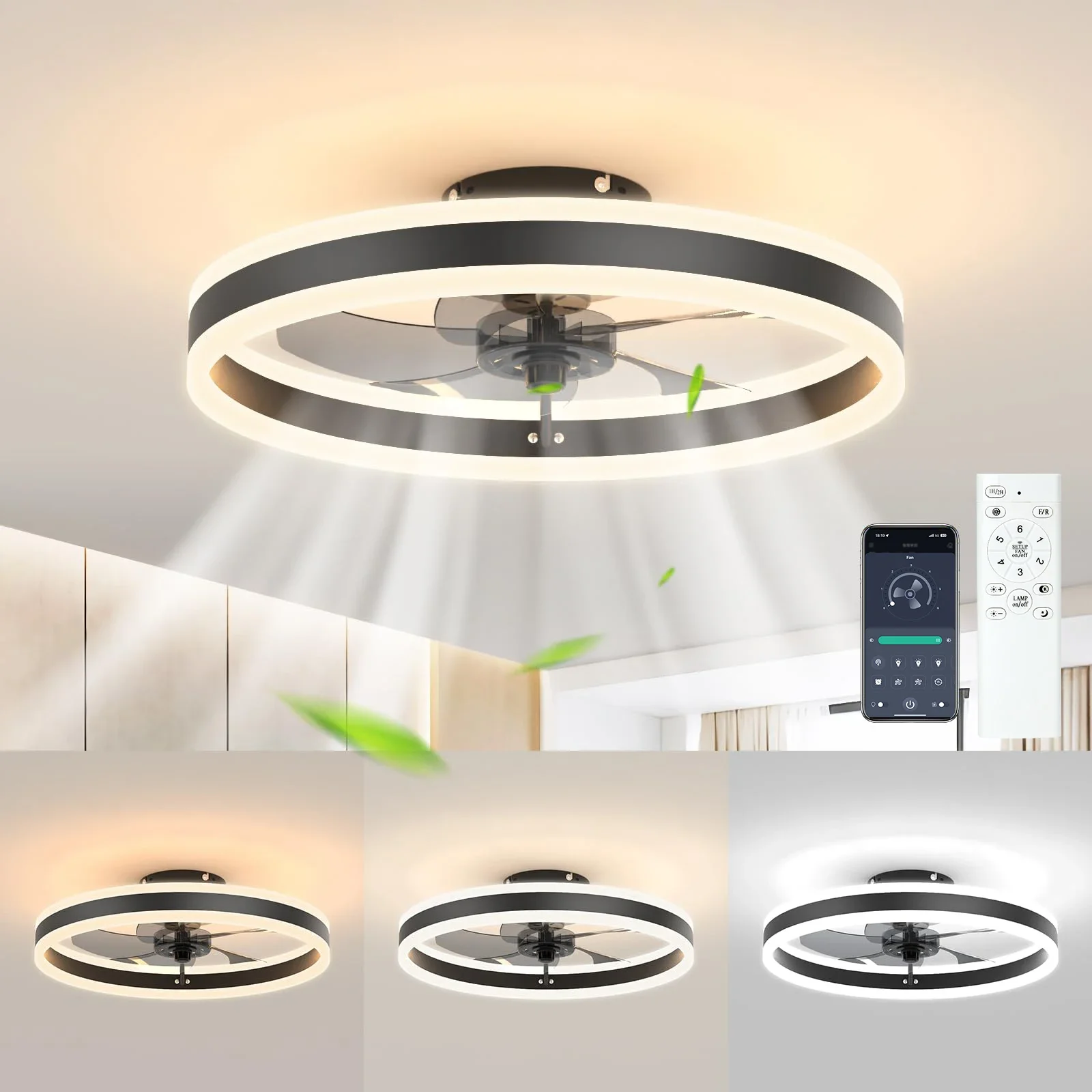 Modern Ceiling Fan With Lighting Silent LED Dimmable Ceiling Fan LIGHTING Blade Color : white|black Modern Ceiling Fan With Lighting Silent LED Dimmable Ceiling Fan LIGHTING Blade Color : white|black