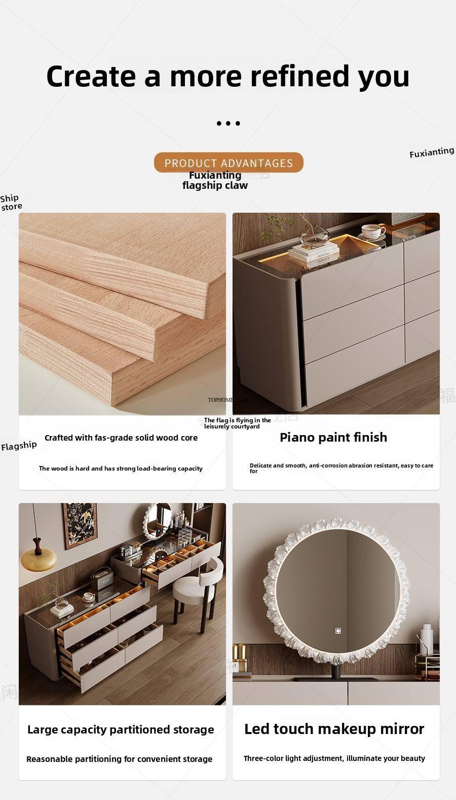 Modern Vanity with Mirror Jewelry Cabinet Stool Makeup Console Chests Vanity