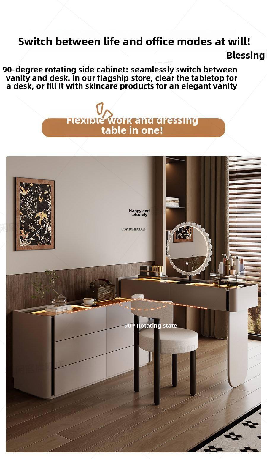 Modern Vanity with Mirror Jewelry Cabinet Stool Makeup Console Chests Vanity