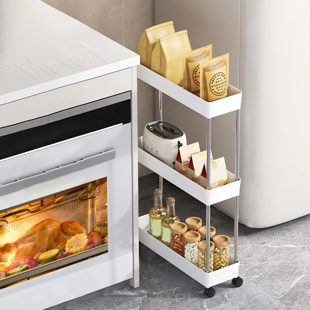 Multi-Layer Trolley Rack with Wheels Movable Storage Organizer