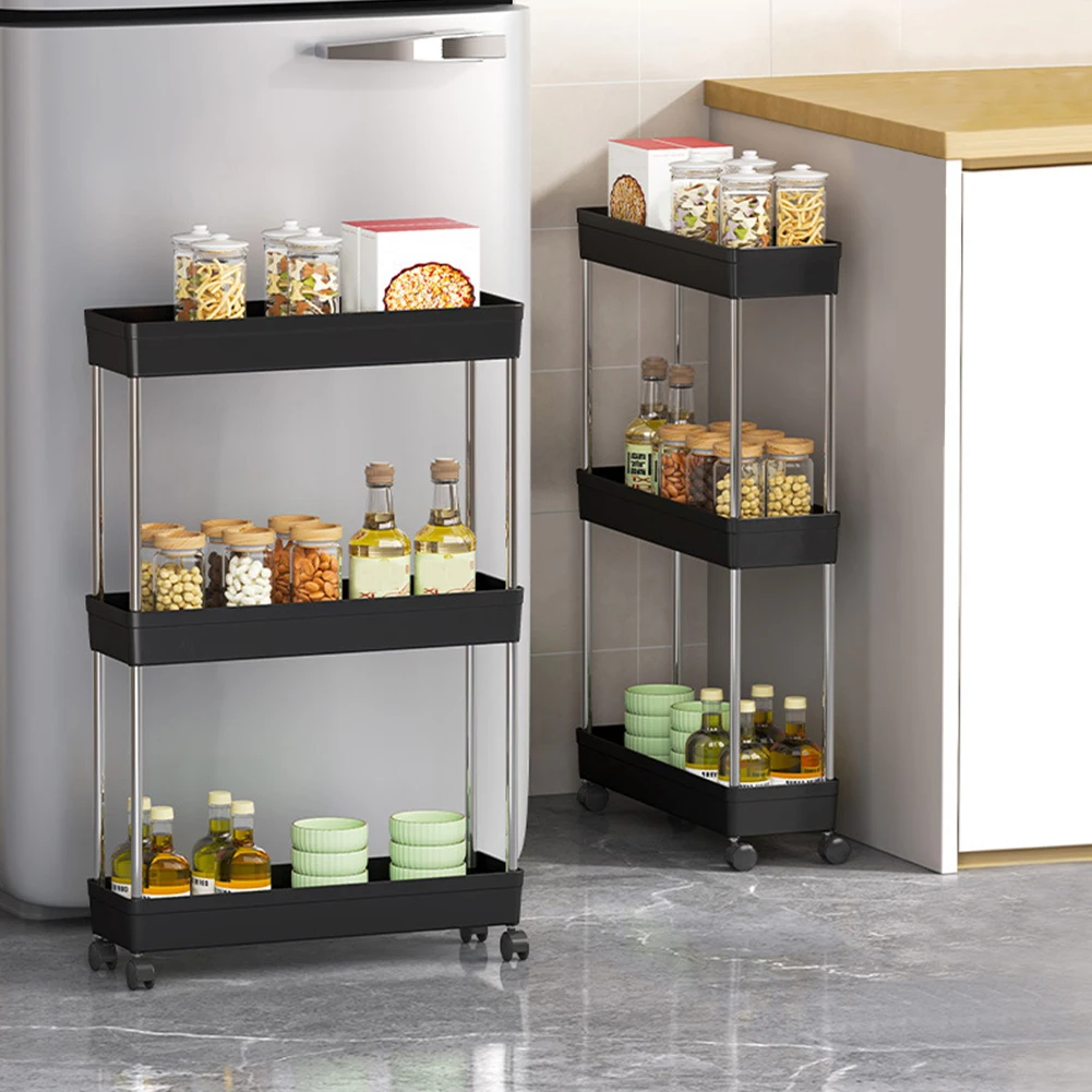 Multi-Layer Trolley Rack with Wheels Movable Storage Organizer BATHROOM SHELVES Color : 4 Layers Black|3 Layers Black|4 Layers White|3 Layers White Multi-Layer Trolley Rack with Wheels Movable Storage Organizer BATHROOM SHELVES Color : 4 Layers Black|3 Layers Black|4 Layers White|3 Layers White
