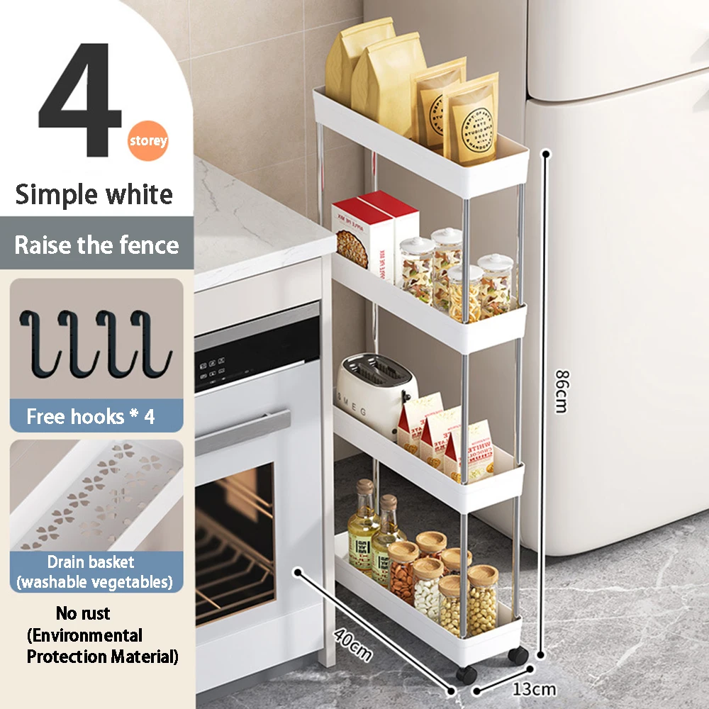 Multi-layer Small Cart Storage Rack BATHROOM SHELVES Color : white 4F Multi-layer Small Cart Storage Rack BATHROOM SHELVES Color : white 4F