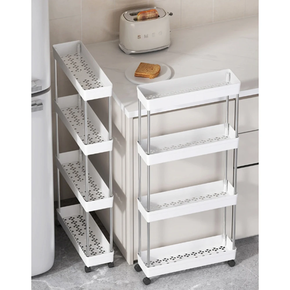 Multi-layer Small Cart Storage Rack BATHROOM SHELVES Color : white 4F Multi-layer Small Cart Storage Rack BATHROOM SHELVES Color : white 4F