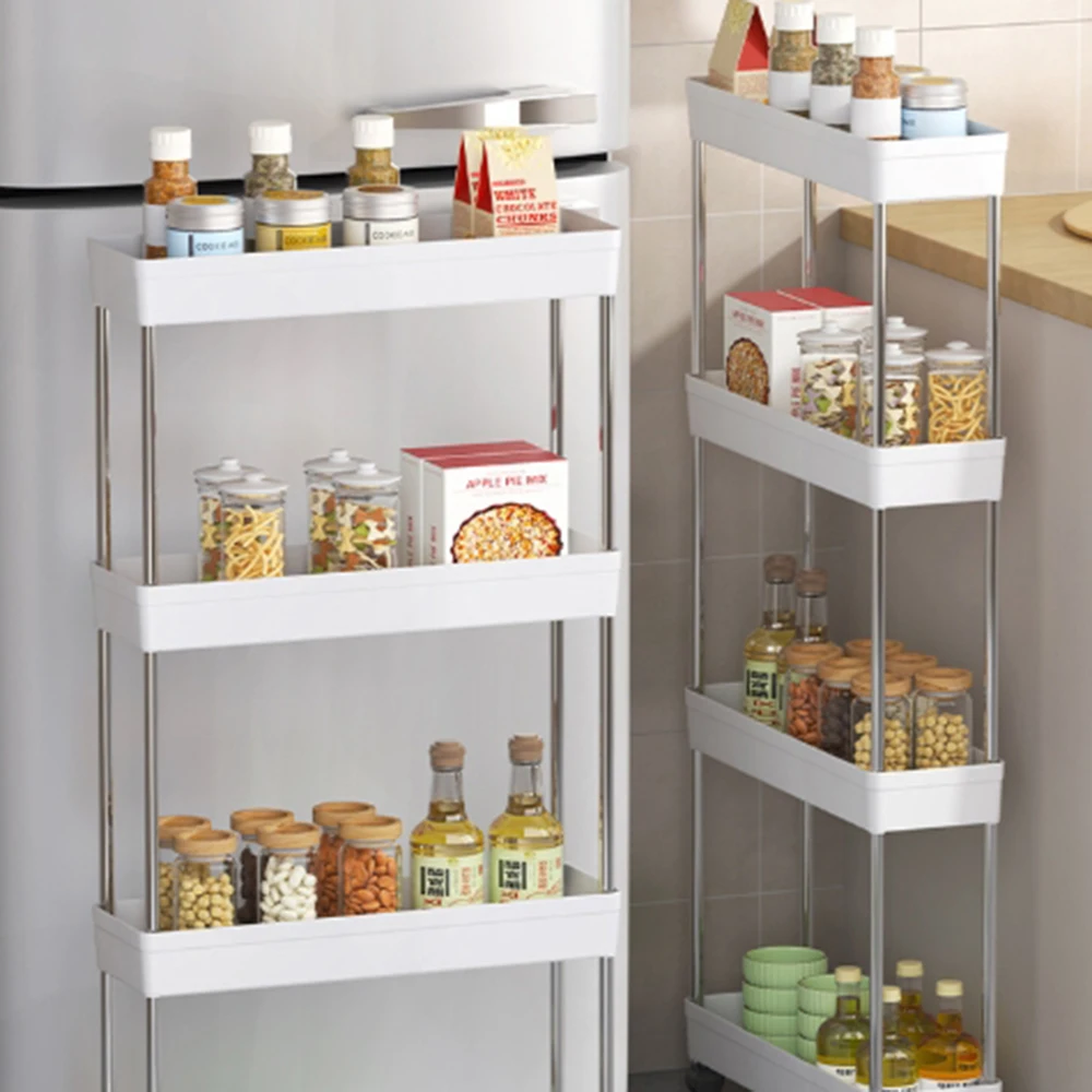 Multi-layer Small Cart Storage Rack BATHROOM SHELVES Color : white 4F Multi-layer Small Cart Storage Rack BATHROOM SHELVES Color : white 4F