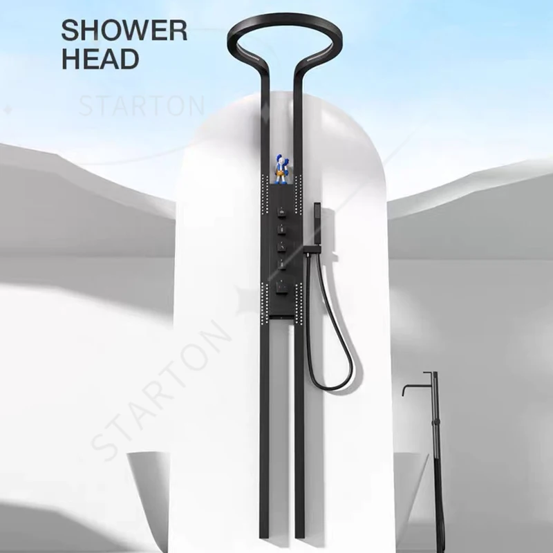 New Black Silver Multifunction Rainfalll Piano Key Hot and Cold Sprinkler Massage Shower Head Sets System Panel