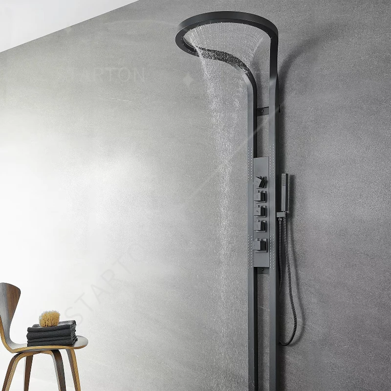 New Black Silver Multifunction Rainfalll Piano Key Hot and Cold Sprinkler Massage Shower Head Sets System Panel