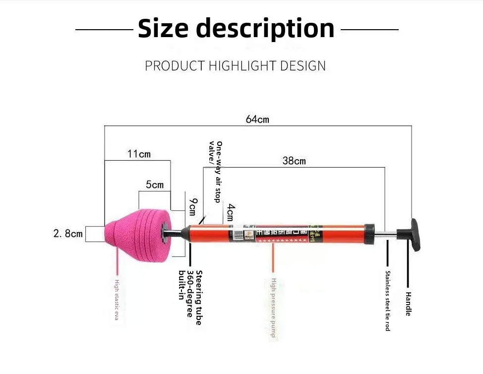 New High Pressure Toilet Unblock One Shot Toilet Pipe Plunger