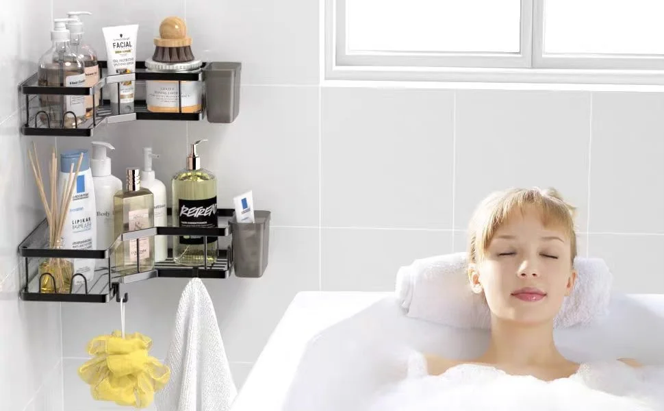 No Drilling Stainless Steel Triangle Double Layer Shelf