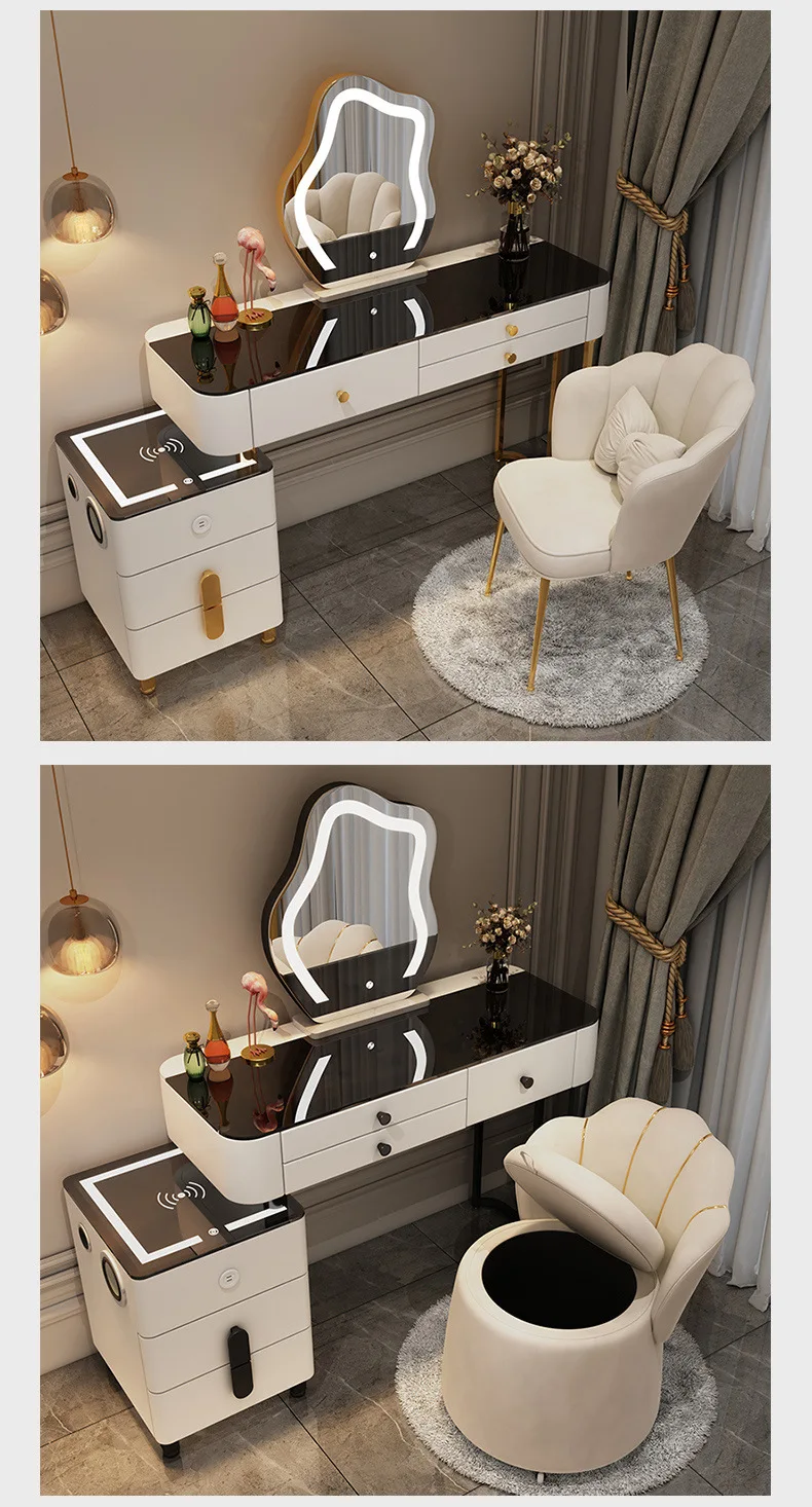 Nordic Glass Luxury Dressing Table with Smart Wireless Charging