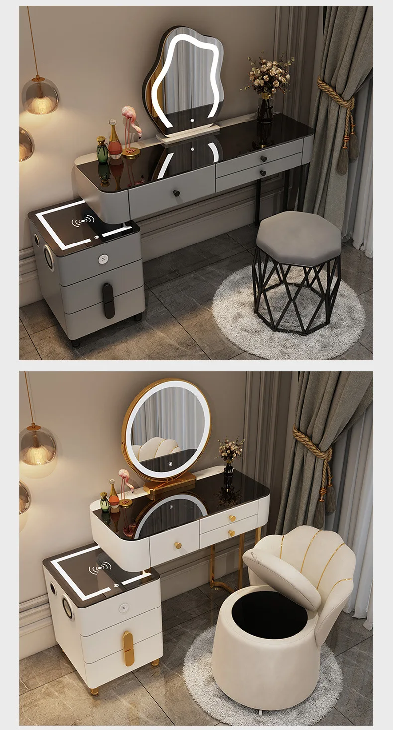 Nordic Glass Luxury Dressing Table with Smart Wireless Charging