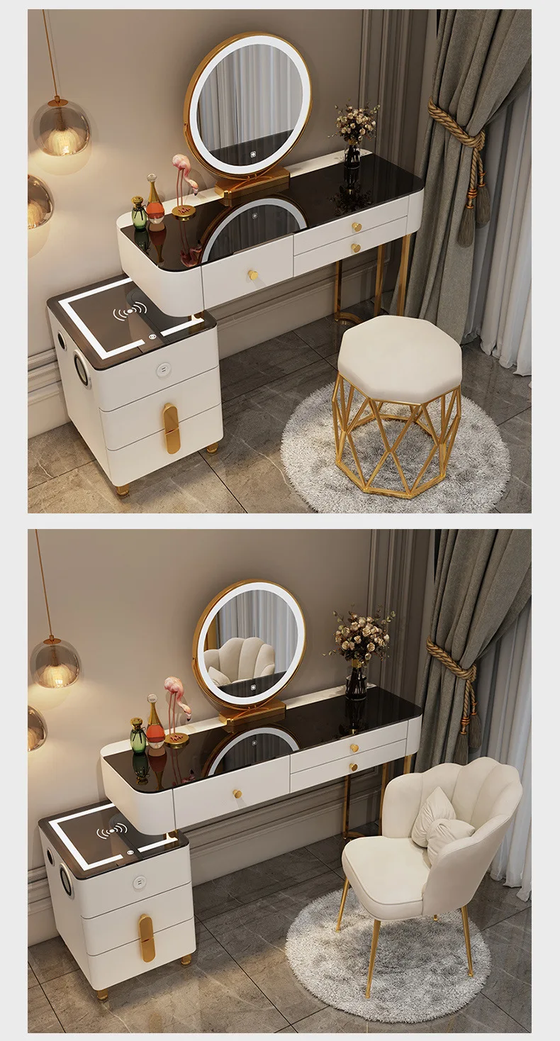 Nordic Glass Luxury Dressing Table with Smart Wireless Charging