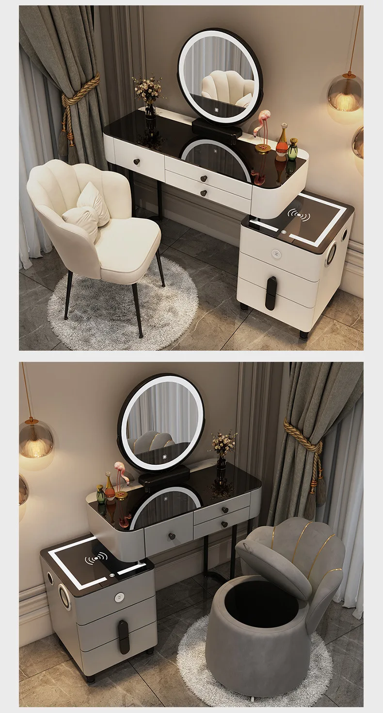 Nordic Glass Luxury Dressing Table with Smart Wireless Charging