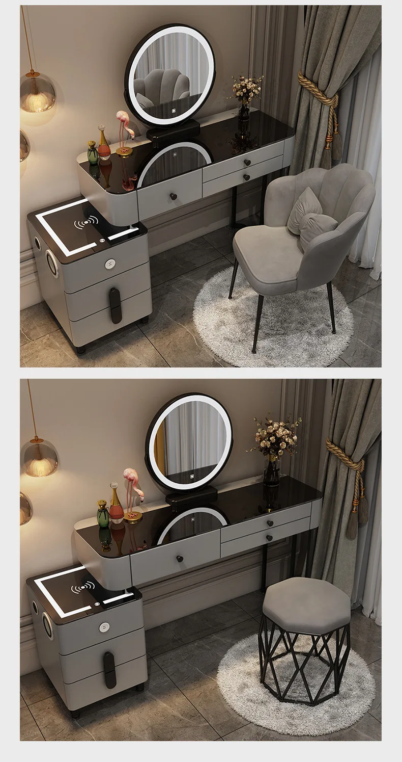 Nordic Glass Luxury Dressing Table with Smart Wireless Charging