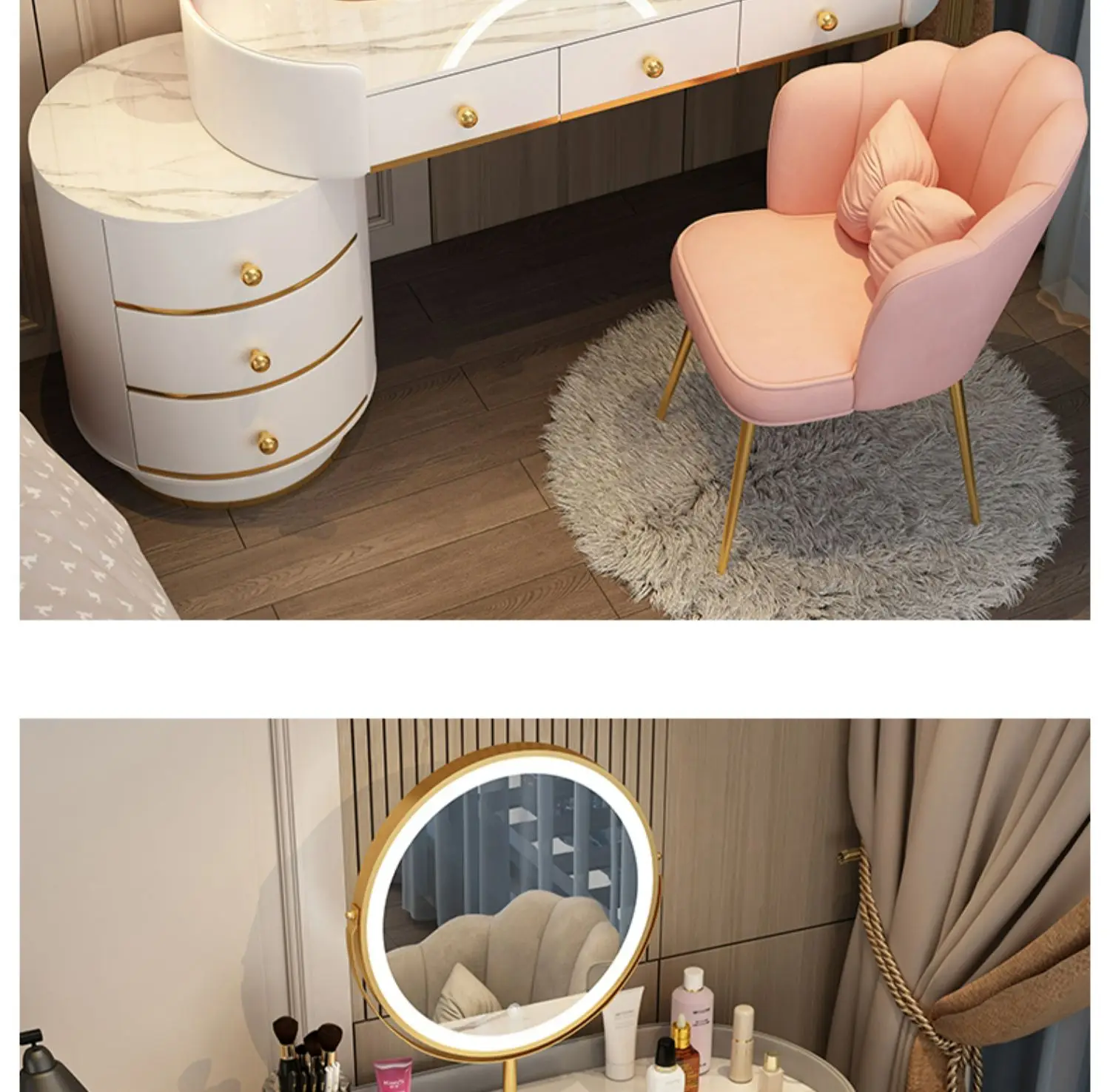 Pink White Vanity Table Women Luxury