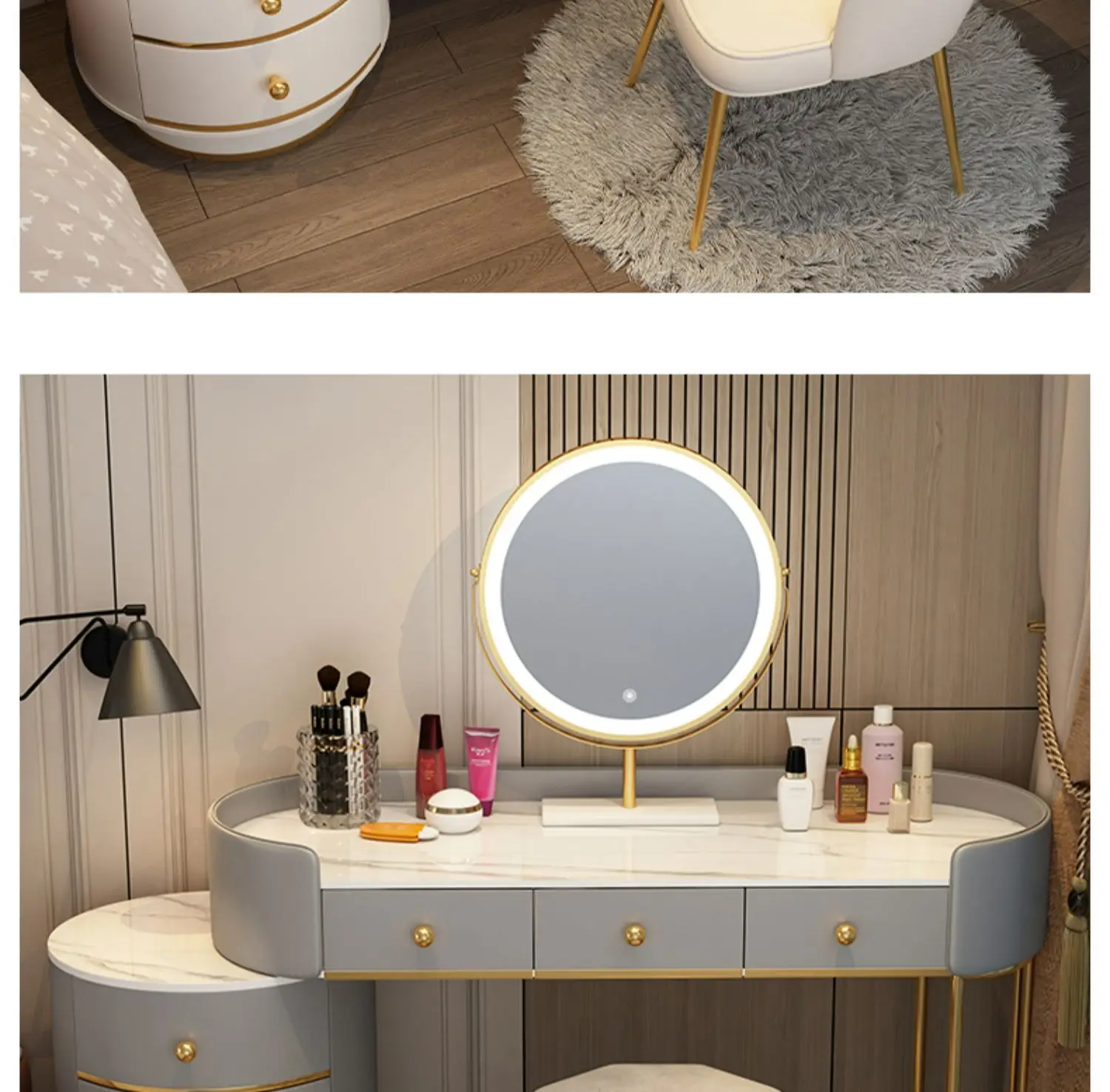 Pink White Vanity Table Women Luxury