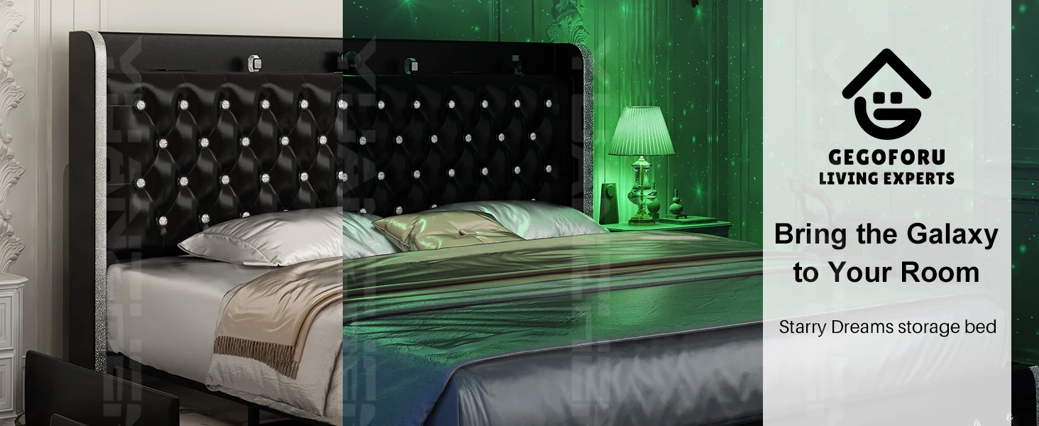 Queen LED Bed Frame with Galaxy Projector