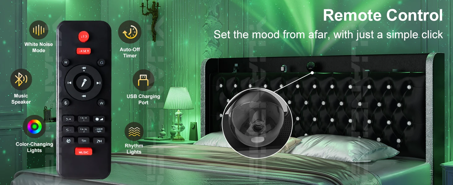 Queen LED Bed Frame with Galaxy Projector