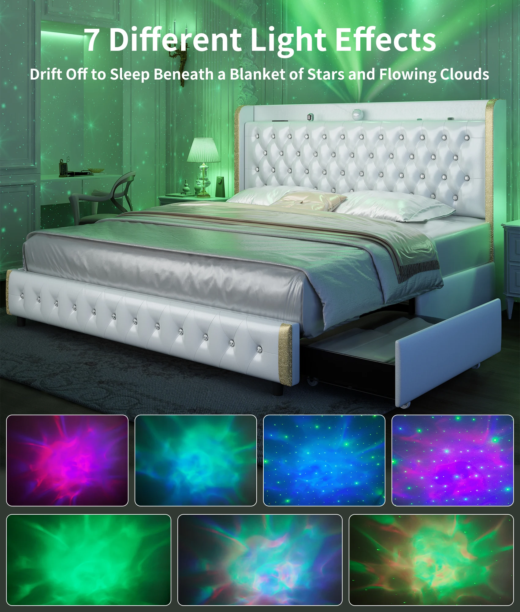 Queen LED Bed Frame with Galaxy Projector MODERN FURNITURES Size : Full xl|Queen|King Queen LED Bed Frame with Galaxy Projector MODERN FURNITURES Size : Full xl|Queen|King