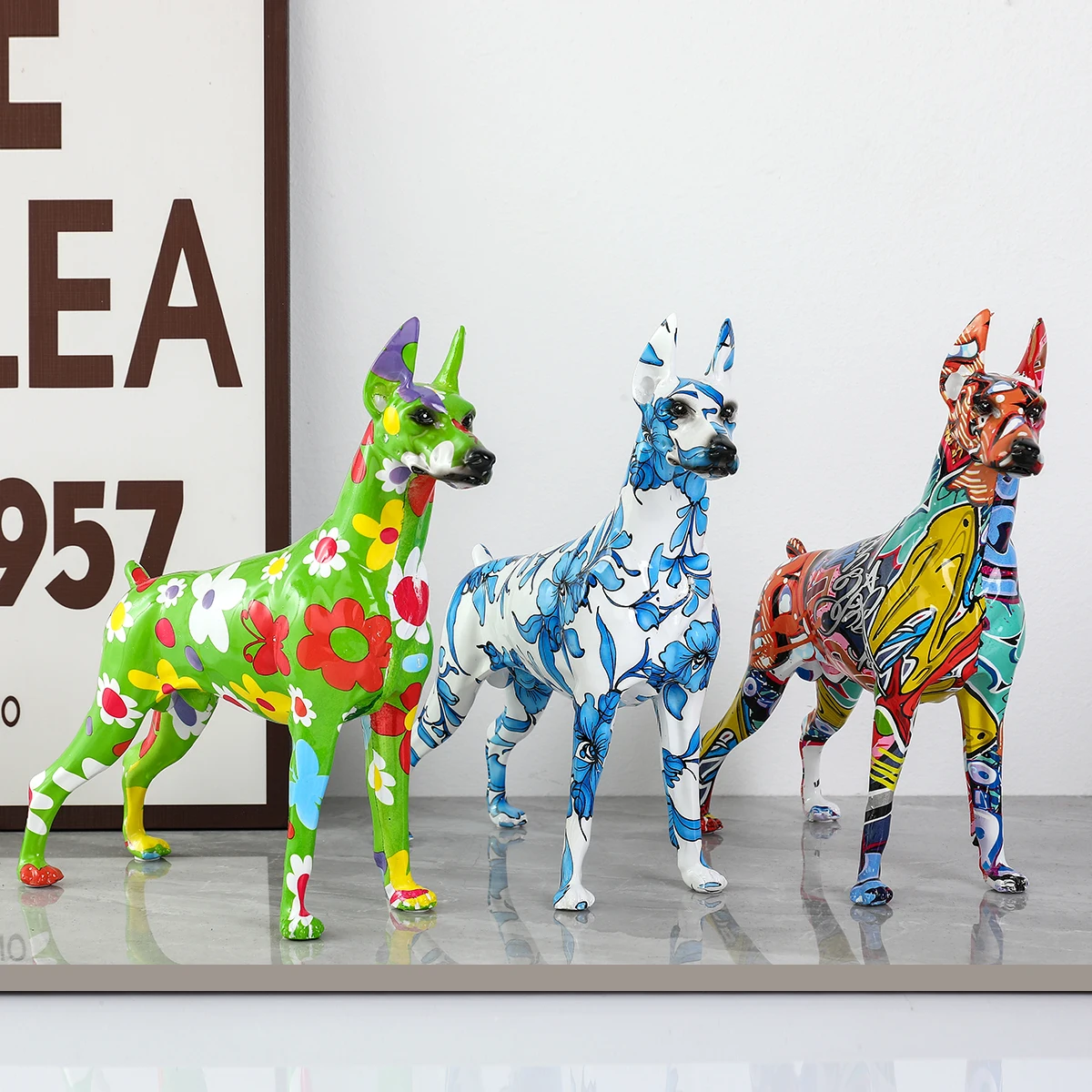 Simple Creative Painted Graffiti Color Doberman Dog Statue