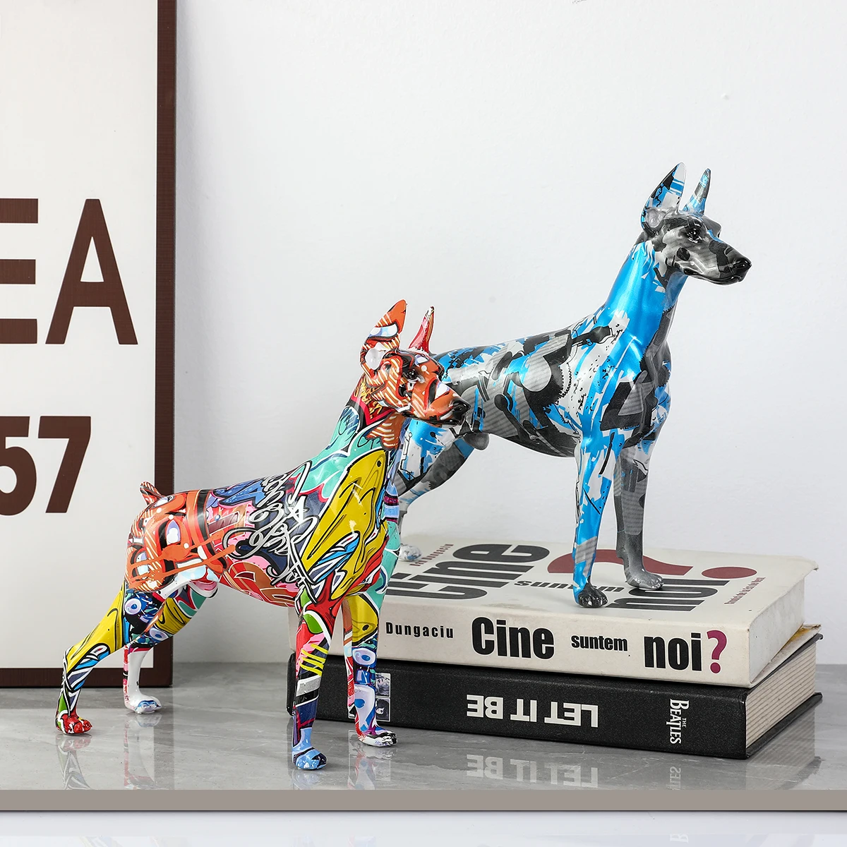 Simple Creative Painted Graffiti Color Doberman Dog Statue