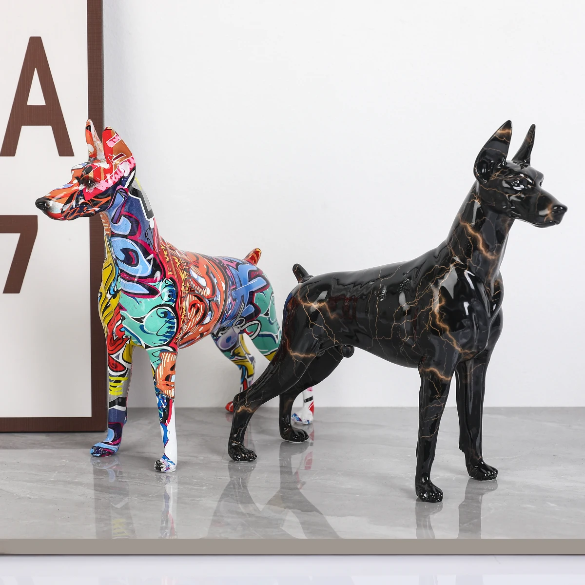 Simple Creative Painted Graffiti Color Doberman Dog Statue