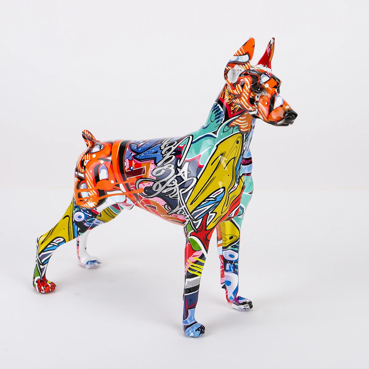 Simple Creative Painted Graffiti Color Doberman Dog Statue