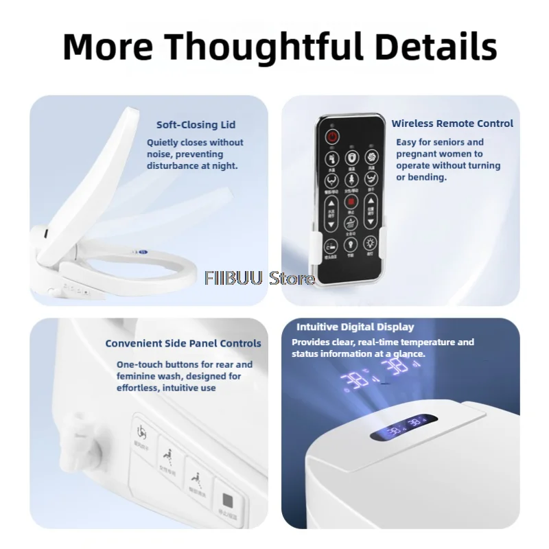 Smart Bidet Toilet Seat with Instant Heating Remote Control