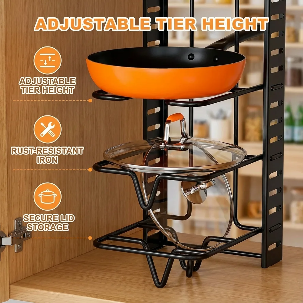 Space-Saving 8-Tier Pot Rack Organizer Space-Saving 8-Tier Pot Rack Organizer