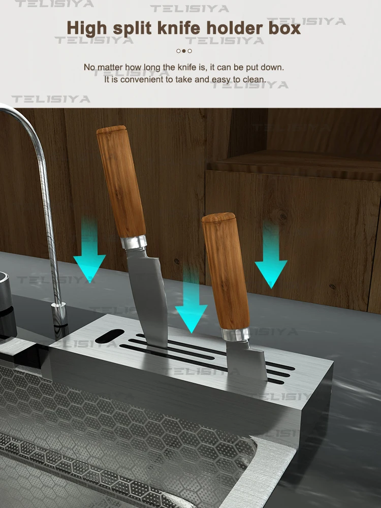 Stainless Steel Kitchen Sink Digital Display Waterfall Wash Dish Basin Multifunctional With Rack For Knife Large Single Slot Stainless Steel Kitchen Sink Digital Display Waterfall Wash Dish Basin Multifunctional With Rack For Knife Large Single Slot