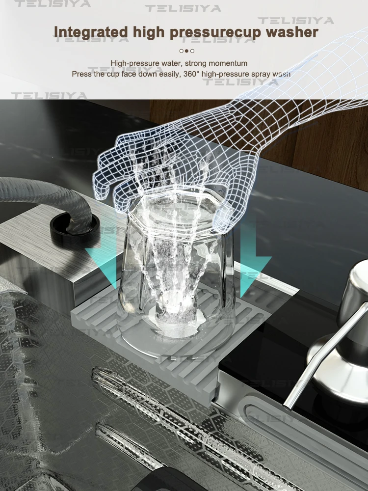 Stainless Steel Kitchen Sink Digital Display Waterfall Wash Dish Basin Multifunctional With Rack For Knife Large Single Slot Stainless Steel Kitchen Sink Digital Display Waterfall Wash Dish Basin Multifunctional With Rack For Knife Large Single Slot