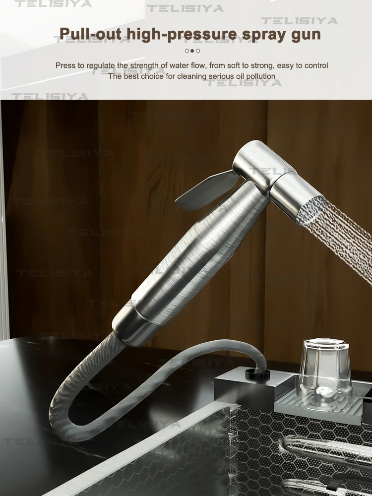 Stainless Steel Kitchen Sink Digital Display Waterfall Wash Dish Basin Multifunctional With Rack For Knife Large Single Slot Stainless Steel Kitchen Sink Digital Display Waterfall Wash Dish Basin Multifunctional With Rack For Knife Large Single Slot