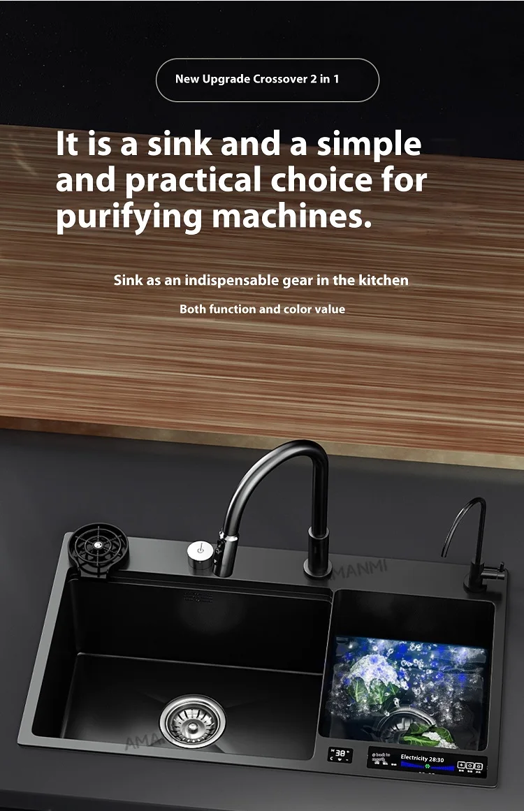 Stainless Steel Kitchen Sink Multifunctional Smart Double slot Purification Sterilized Fruit Stainless Steel Kitchen Sink Multifunctional Smart Double slot Purification Sterilized Fruit