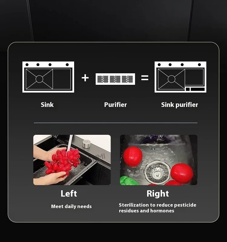Stainless Steel Kitchen Sink Multifunctional Smart Double slot Purification Sterilized Fruit Stainless Steel Kitchen Sink Multifunctional Smart Double slot Purification Sterilized Fruit