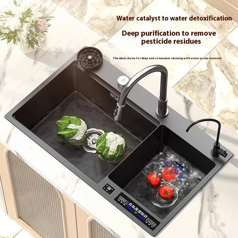 Stainless Steel Kitchen Sink Multifunctional Smart Double slot Purification Sterilized Fruit KITCHEN & DINNING Color : SE7847-T1|SE7847-T3|SE7847-T2|SE7847-T4 Stainless Steel Kitchen Sink Multifunctional Smart Double slot Purification Sterilized Fruit KITCHEN & DINNING Color : SE7847-T1|SE7847-T3|SE7847-T2|SE7847-T4