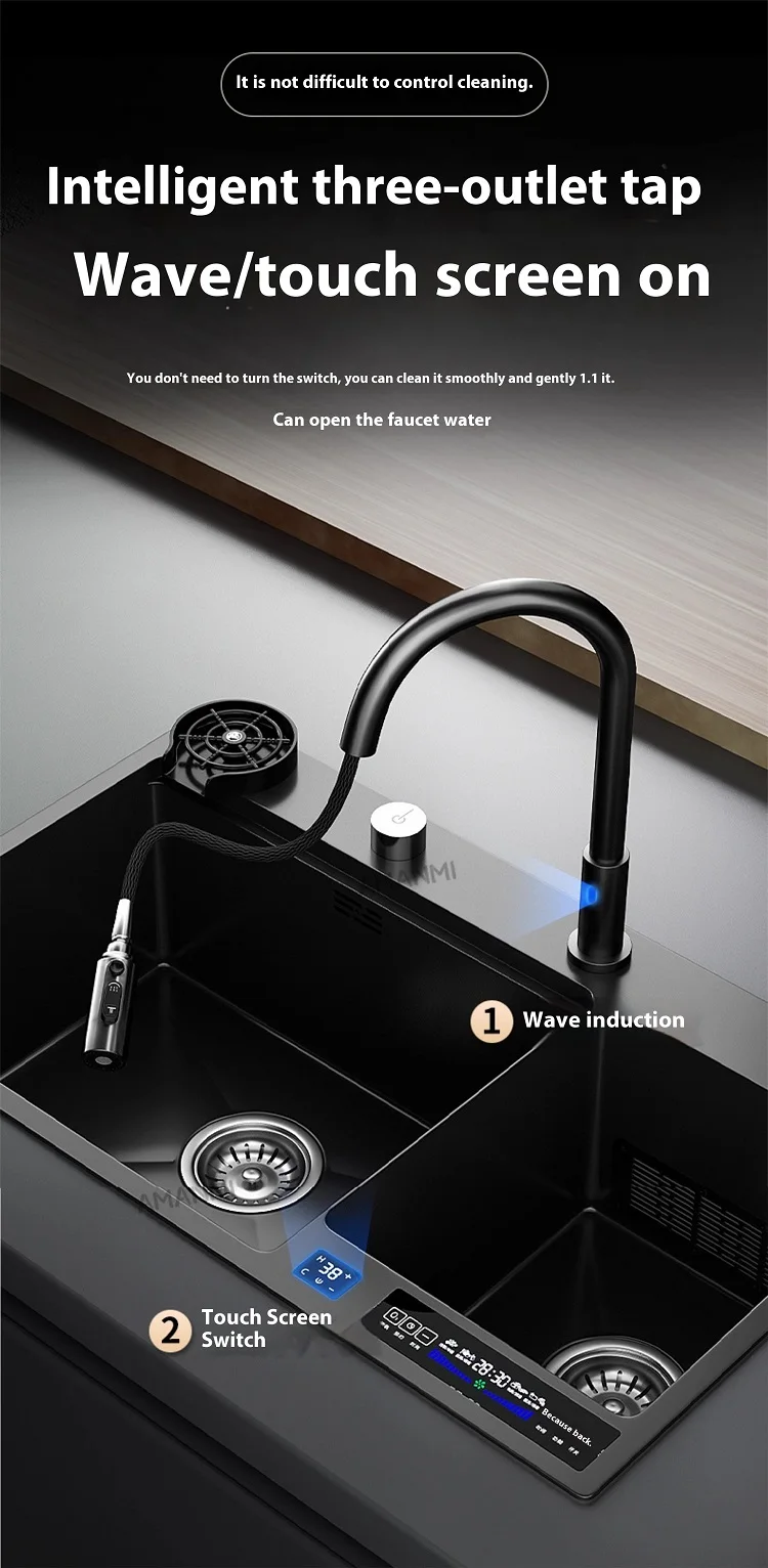 Stainless Steel Kitchen Sink Multifunctional Smart Double slot Purification Sterilized Fruit Stainless Steel Kitchen Sink Multifunctional Smart Double slot Purification Sterilized Fruit