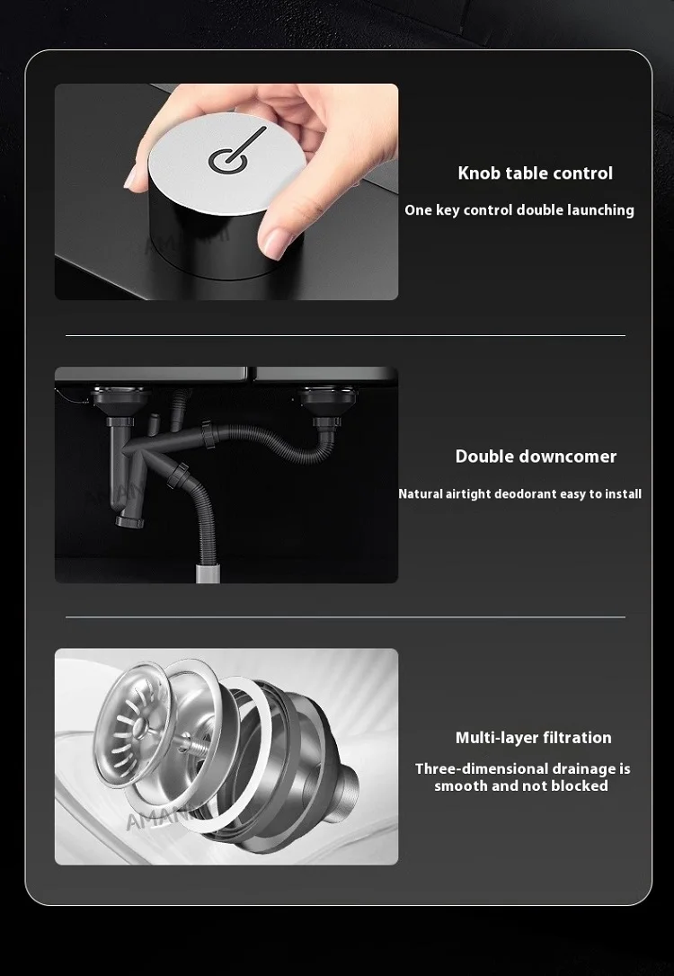 Stainless Steel Kitchen Sink Multifunctional Smart Double slot Purification Sterilized Fruit Stainless Steel Kitchen Sink Multifunctional Smart Double slot Purification Sterilized Fruit