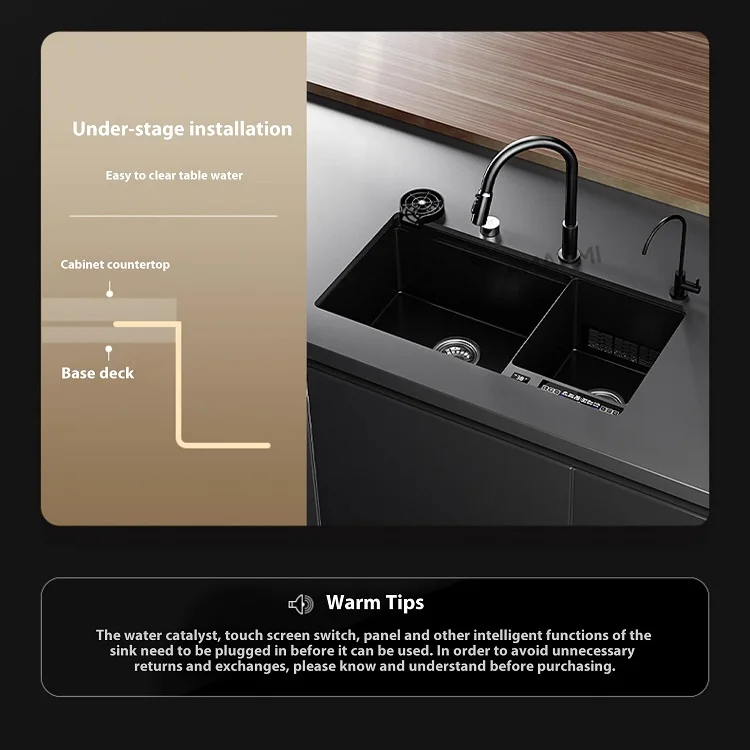 Stainless Steel Kitchen Sink Multifunctional Smart Double slot Purification Sterilized Fruit Stainless Steel Kitchen Sink Multifunctional Smart Double slot Purification Sterilized Fruit
