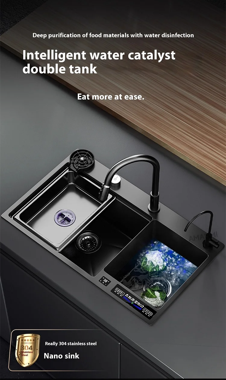 Stainless Steel Kitchen Sink Multifunctional Smart Double slot Purification Sterilized Fruit Stainless Steel Kitchen Sink Multifunctional Smart Double slot Purification Sterilized Fruit