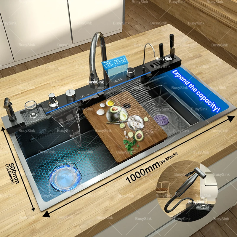 Stainless Steel Kitchen Sink Waterfall Wash Vegetables Basin Intelligent Digital Display KITCHEN & DINNING Color : 100X50CM-KX-Right|100X50CM-KY-Left|68x46CM-FM-Right|80x45CM-FM-Silver|100X50CM-KX-Golden|68x45CM-FM-Silver|75x45CM-FM-Silver|100X50CM-KX-Silver|100x46CM-KZ-Right|80x46CM-FM-Right|75x46CM-FM-Right|88X48CM-KI-Left|88X48CM-KH-Right Stainless Steel Kitchen Sink Waterfall Wash Vegetables Basin Intelligent Digital Display KITCHEN & DINNING Color : 100X50CM-KX-Right|100X50CM-KY-Left|68x46CM-FM-Right|80x45CM-FM-Silver|100X50CM-KX-Golden|68x45CM-FM-Silver|75x45CM-FM-Silver|100X50CM-KX-Silver|100x46CM-KZ-Right|80x46CM-FM-Right|75x46CM-FM-Right|88X48CM-KI-Left|88X48CM-KH-Right