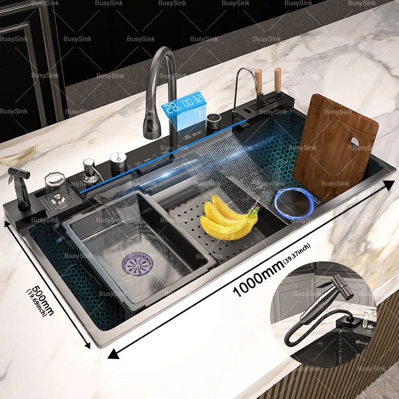 Stainless Steel Kitchen Sink Waterfall Wash Vegetables Basin Intelligent Digital Display KITCHEN & DINNING Color : 100X50CM-KX-Right|100X50CM-KY-Left|68x46CM-FM-Right|80x45CM-FM-Silver|100X50CM-KX-Golden|68x45CM-FM-Silver|75x45CM-FM-Silver|100X50CM-KX-Silver|100x46CM-KZ-Right|80x46CM-FM-Right|75x46CM-FM-Right|88X48CM-KI-Left|88X48CM-KH-Right Stainless Steel Kitchen Sink Waterfall Wash Vegetables Basin Intelligent Digital Display KITCHEN & DINNING Color : 100X50CM-KX-Right|100X50CM-KY-Left|68x46CM-FM-Right|80x45CM-FM-Silver|100X50CM-KX-Golden|68x45CM-FM-Silver|75x45CM-FM-Silver|100X50CM-KX-Silver|100x46CM-KZ-Right|80x46CM-FM-Right|75x46CM-FM-Right|88X48CM-KI-Left|88X48CM-KH-Right