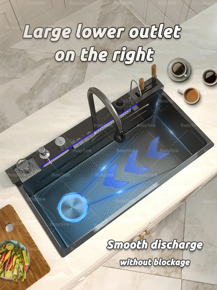 Stainless Steel Kitchen Sink Waterfall Wash Vegetables Basin Intelligent Digital Display Stainless Steel Kitchen Sink Waterfall Wash Vegetables Basin Intelligent Digital Display