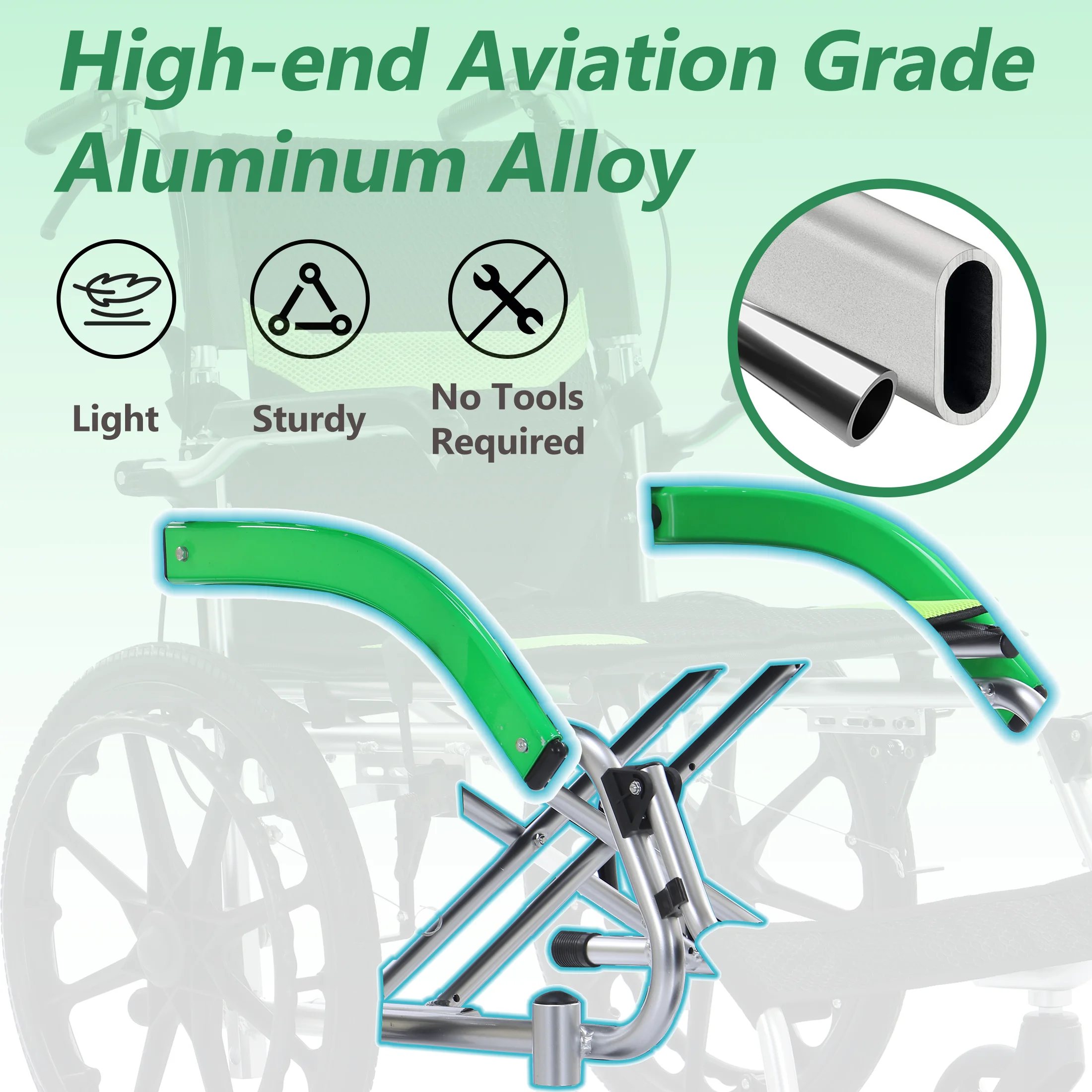 Ultra-Lightweight Transport Wheelchair Folding Wheelchair with Handbrake Durable Adult Wheelchair Airline-Certified Suitable Color : green Ultra-Lightweight Transport Wheelchair Folding Wheelchair with Handbrake Durable Adult Wheelchair Airline-Certified Suitable Color : green