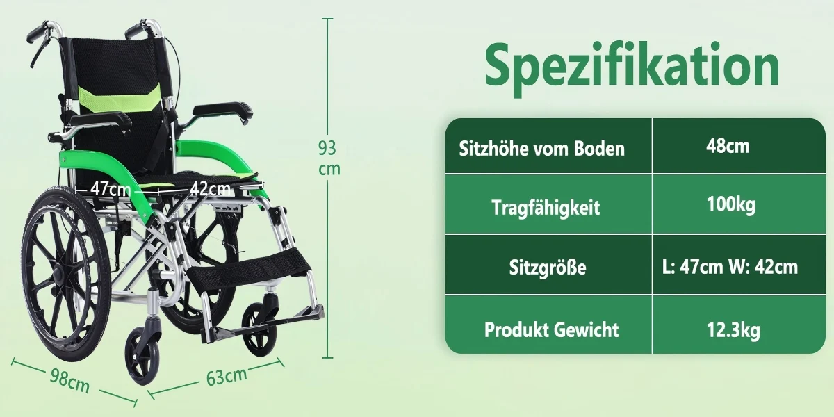 Ultra-Lightweight Transport Wheelchair Folding Wheelchair with Handbrake Durable Adult Wheelchair Airline-Certified Suitable