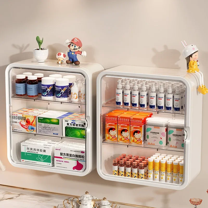Wall hanging no punching family installation standing medical cabinet BATHROOM SHELVES Color : Cream White|4 floors transparent|4 floors White|White Wall hanging no punching family installation standing medical cabinet BATHROOM SHELVES Color : Cream White|4 floors transparent|4 floors White|White