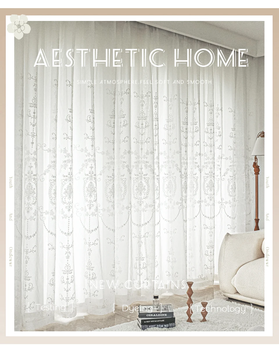 White Embroidered Tulle Curtains for Living Room White Embroidered Tulle Curtains for Living Room