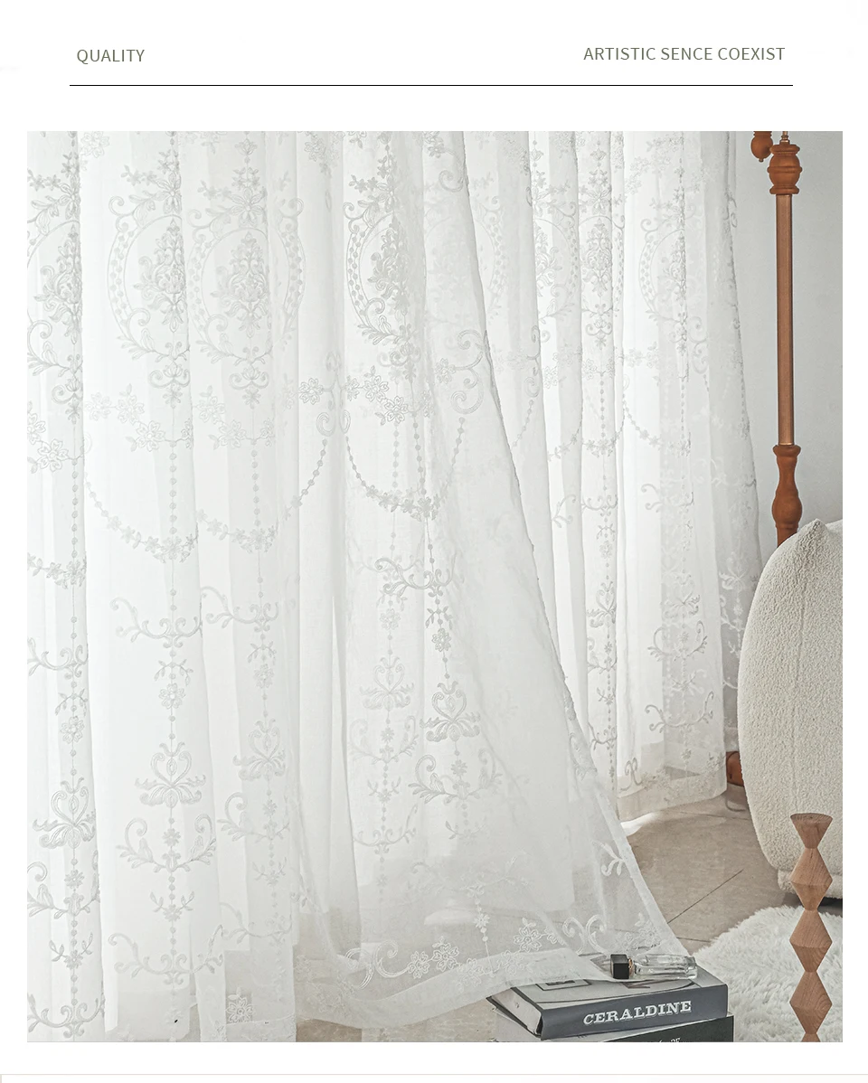 White Embroidered Tulle Curtains for Living Room White Embroidered Tulle Curtains for Living Room