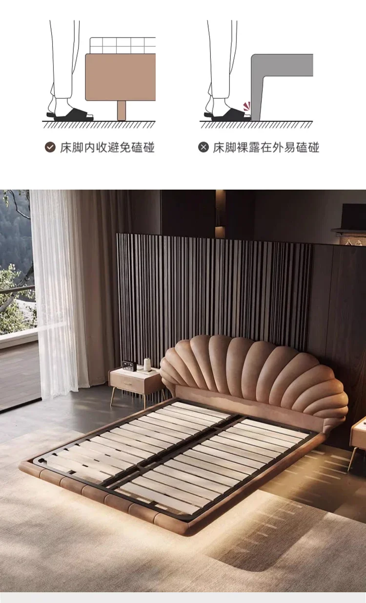 180x200cm 200x220cm Luxury Italian Suspended Petals First Layer Cowhide Double Bed Leather Marriage Beds LED Queen Bed Frames 180x200cm 200x220cm Luxury Italian Suspended Petals First Layer Cowhide Double Bed Leather Marriage Beds LED Queen Bed Frames