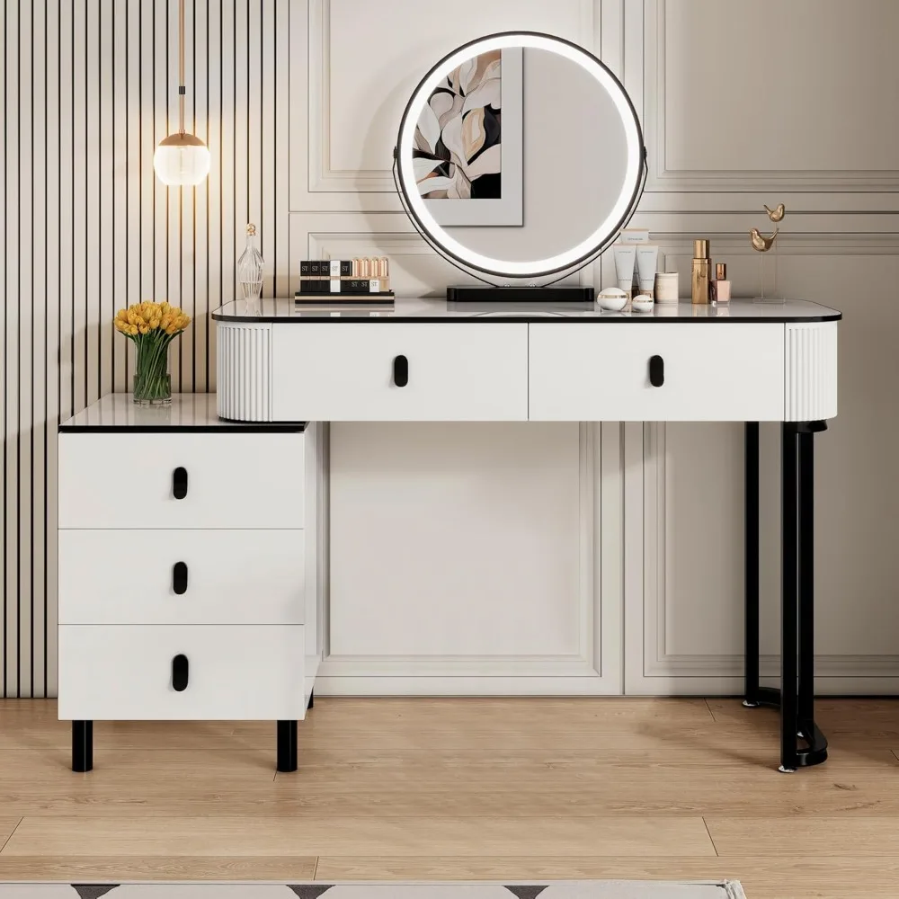 Small Makeup Vanity Desk with Mirror and LED Lights