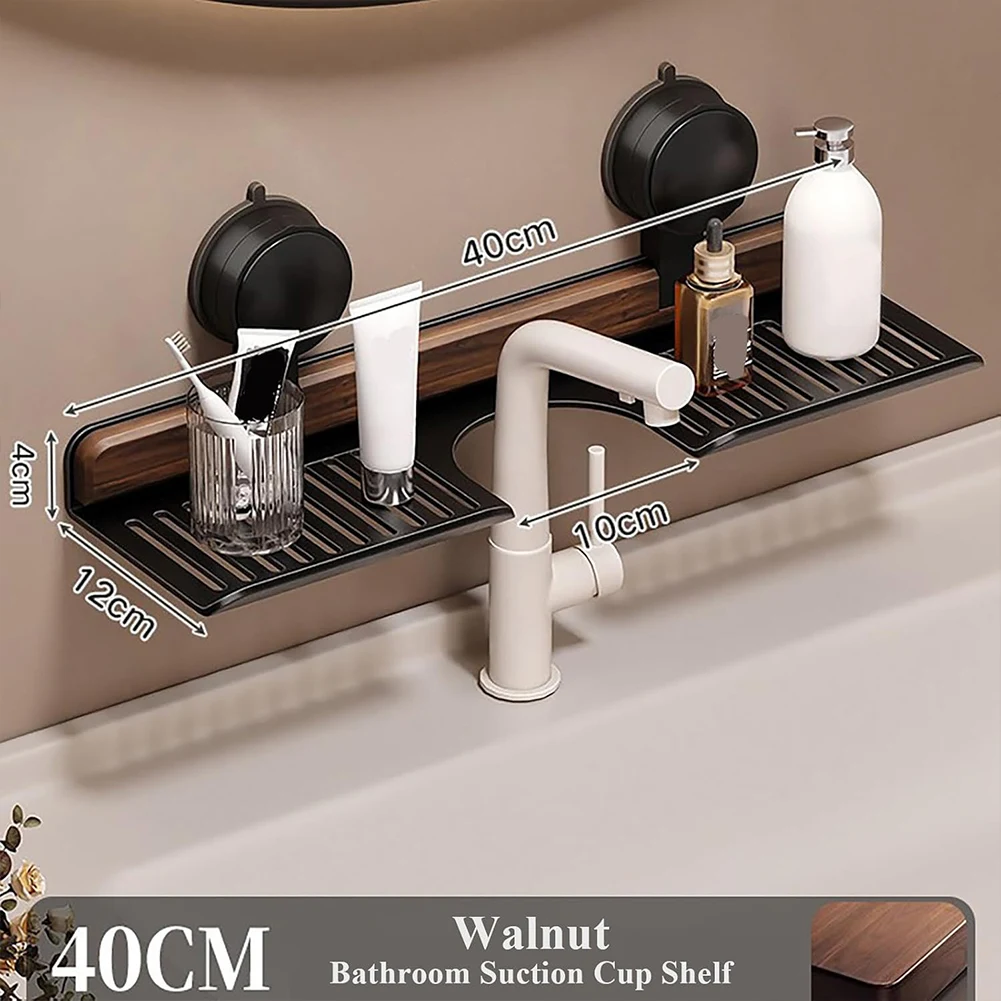 Walnut Suction Cup Bathroom Shelf No Drilling