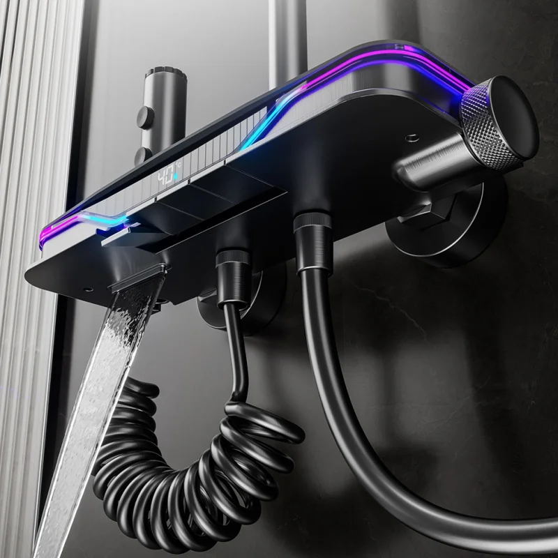Temperature Digital Display Shower Set Shower Faucet System Set Hot Cold With Ambient Light Bathroom Faucet Shower Head Temperature Digital Display Shower Set Shower Faucet System Set Hot Cold With Ambient Light Bathroom Faucet Shower Head